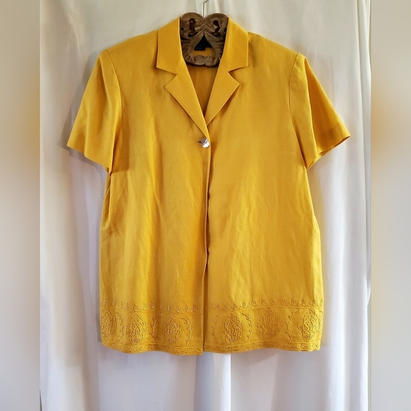 Cynthia Howie for Maggy Boutique Women's Linen Blend Jacket Size 14 Embroidered - Picture 1 of 6